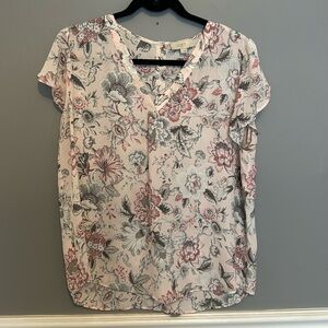 Pink floral blouse from LOFT.